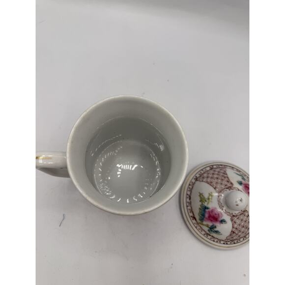 Vintage Chinese Porcelain Lidded Mug – Floral Rose Pattern – 4.5” Tall – Marked - Picture 4 of 7